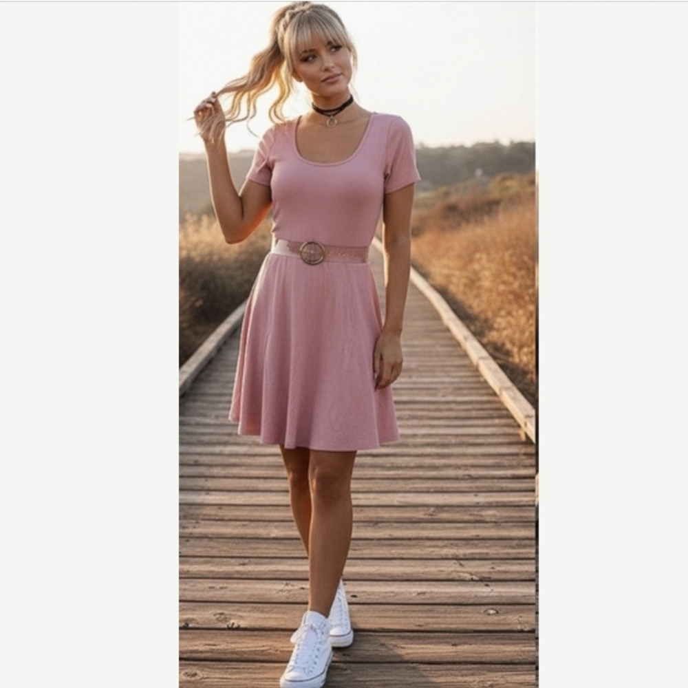 Super Soft Pastel Ribbed Knit Skater Dress
